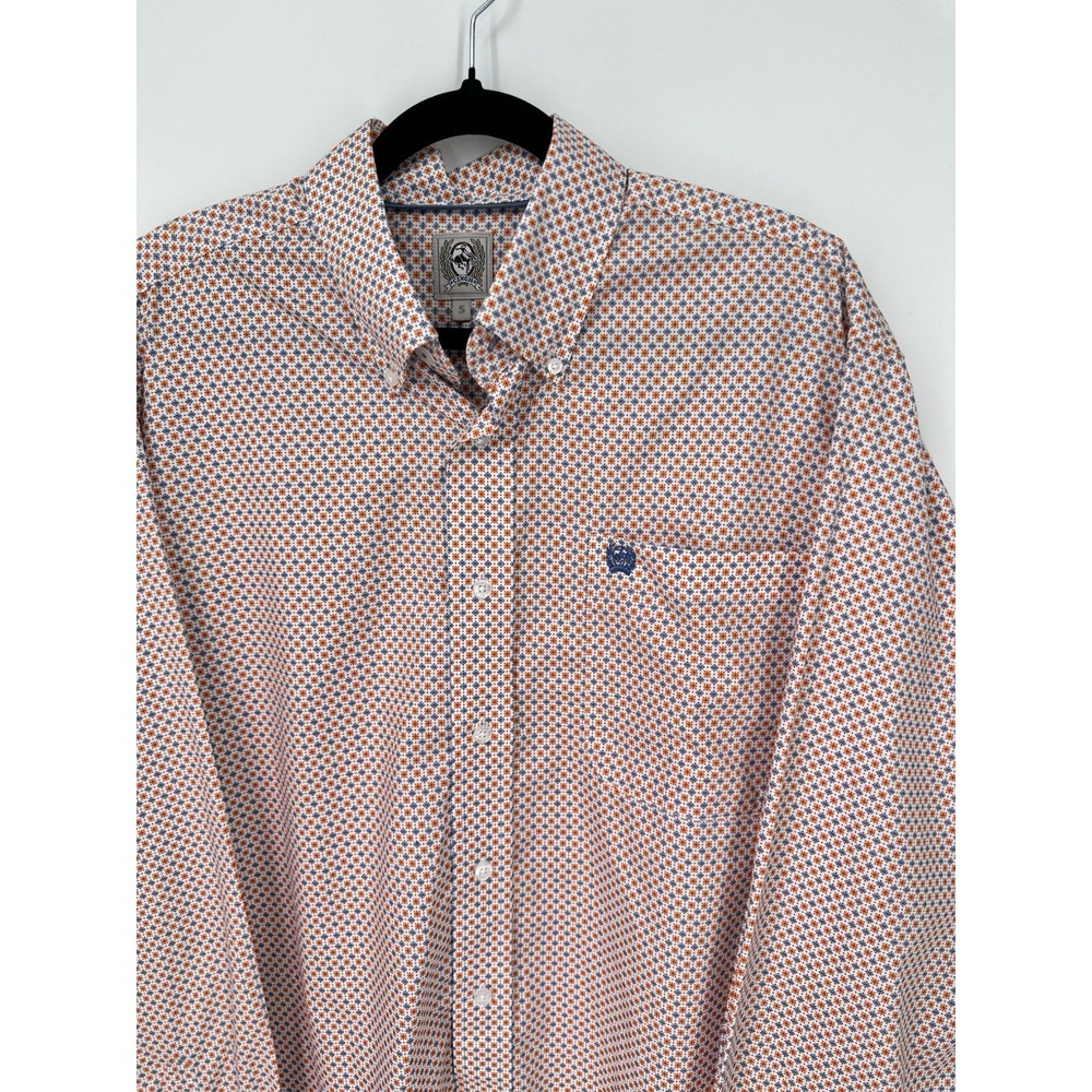 Cinch Men's Button Down Shirt Small Orange Blue Floral Print Western 0392